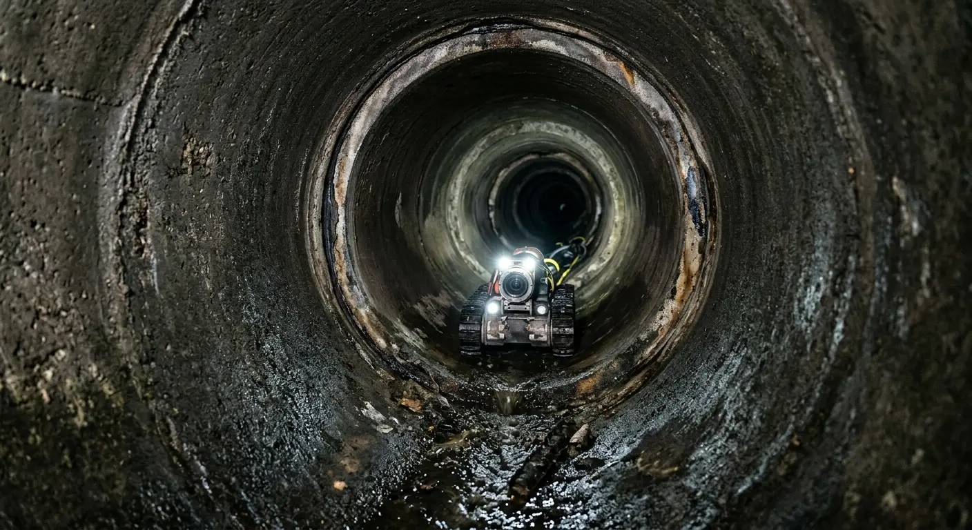 Robotic sewer camera inspecting pipe interior for Sewer Line Cleaning in Hidalgo
